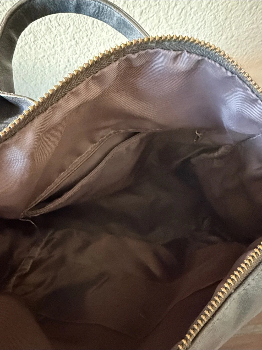 Gray Women’s Leather-Style Backpack with Multicolor Strap